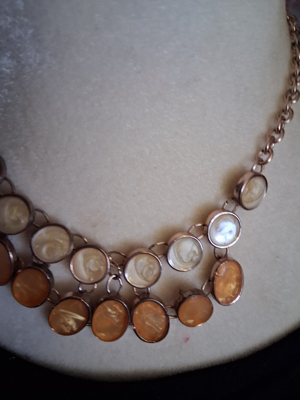 Gold-Tone Beige and Amber Disc Statement Necklace - Brand Unspecified